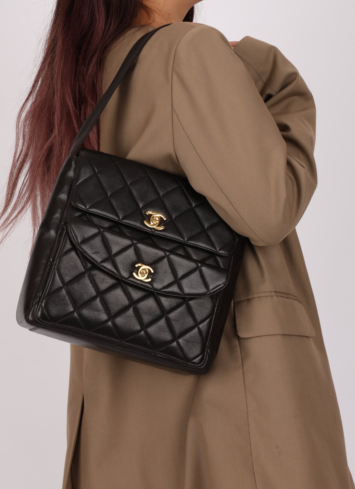 Extremely Rare Chanel 1996 Lambskin Double Turnlock Shoulder Bag - FashioNica