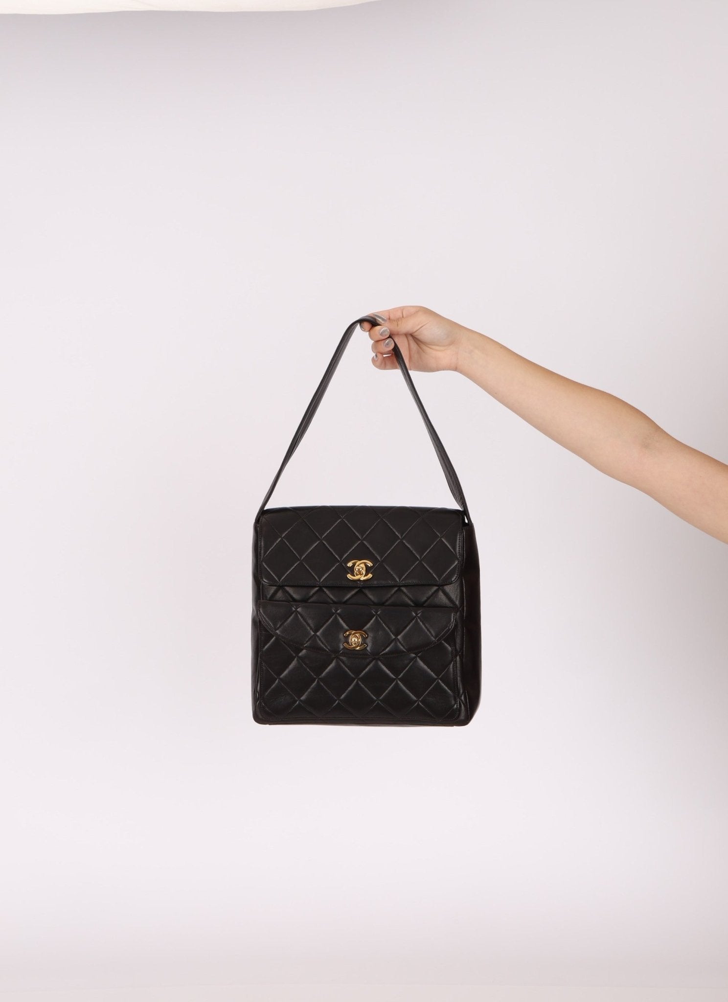 Extremely Rare Chanel 1996 Lambskin Double Turnlock Shoulder Bag - FashioNica