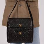 Extremely Rare Chanel 1996 Lambskin Double Turnlock Shoulder Bag - FashioNica