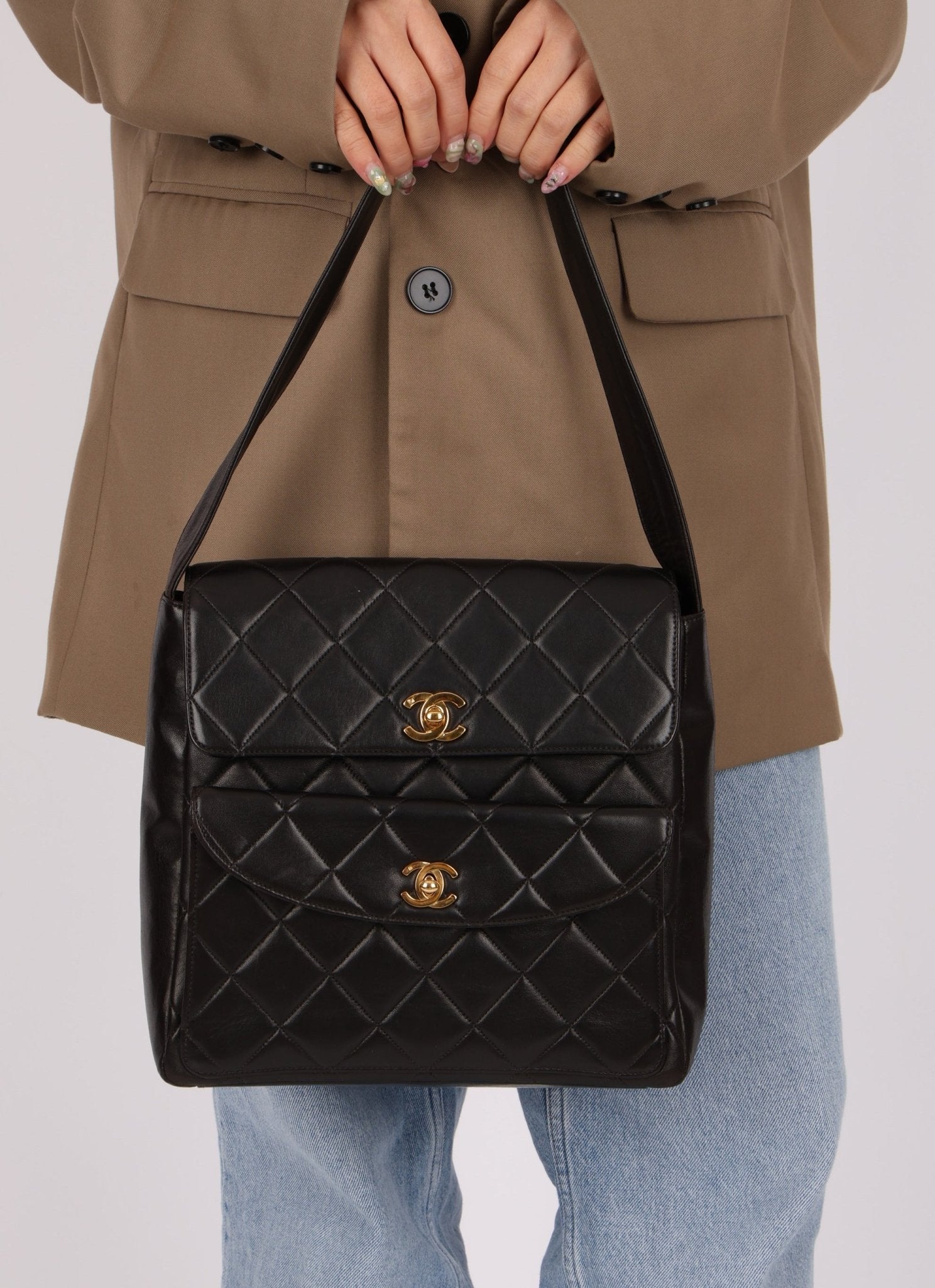 Extremely Rare Chanel 1996 Lambskin Double Turnlock Shoulder Bag - FashioNica