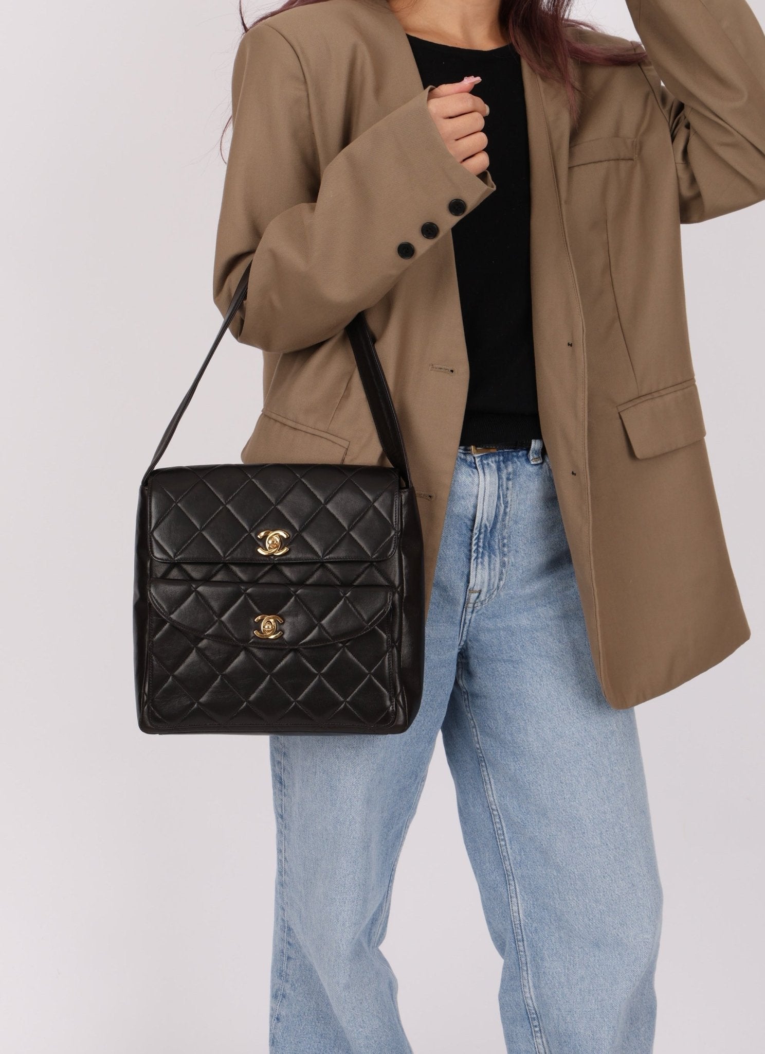 Extremely Rare Chanel 1996 Lambskin Double Turnlock Shoulder Bag - FashioNica