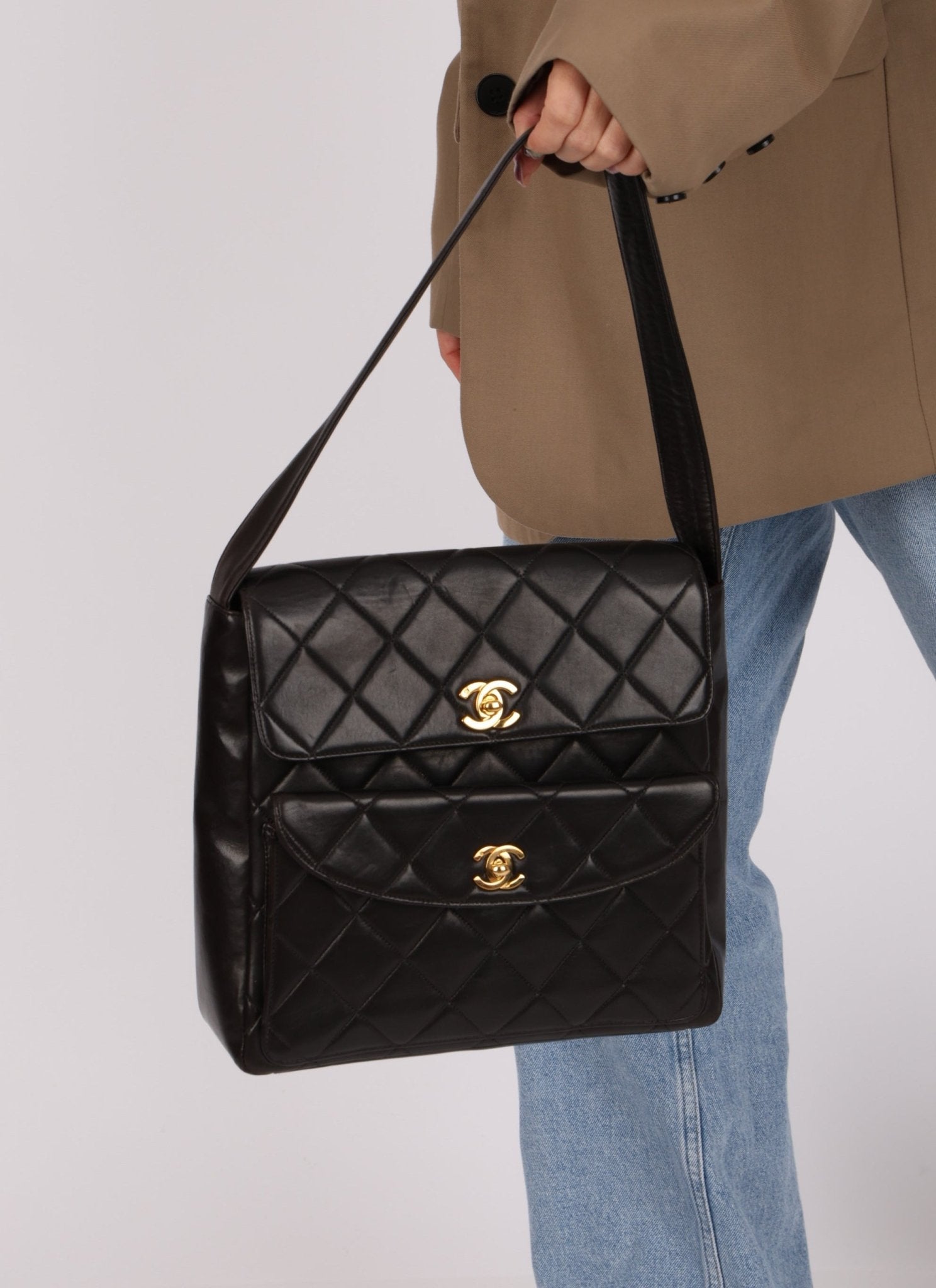 Extremely Rare Chanel 1996 Lambskin Double Turnlock Shoulder Bag - FashioNica