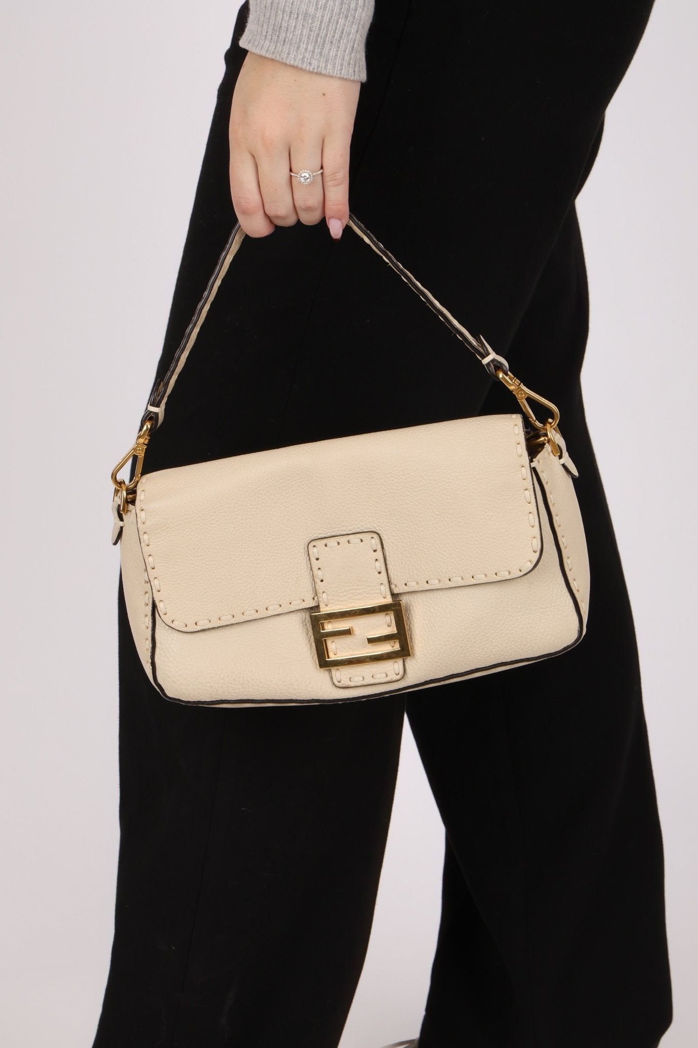 Fendi 1974 Cream Sellerissima Baguette GHW - FashioNica