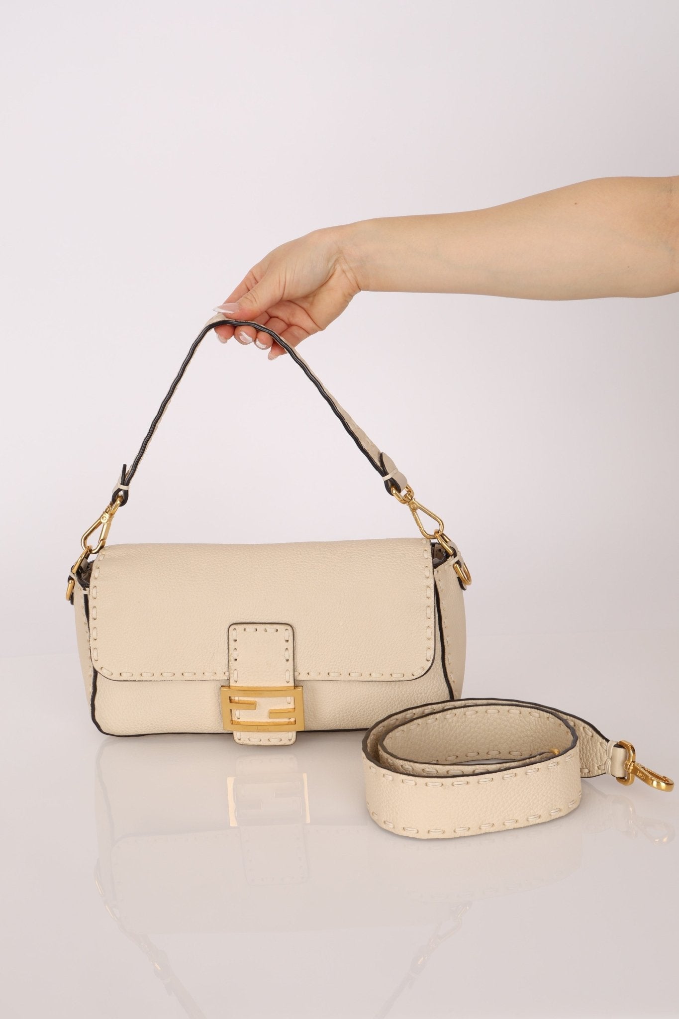 Fendi 1974 Cream Sellerissima Baguette GHW - FashioNica