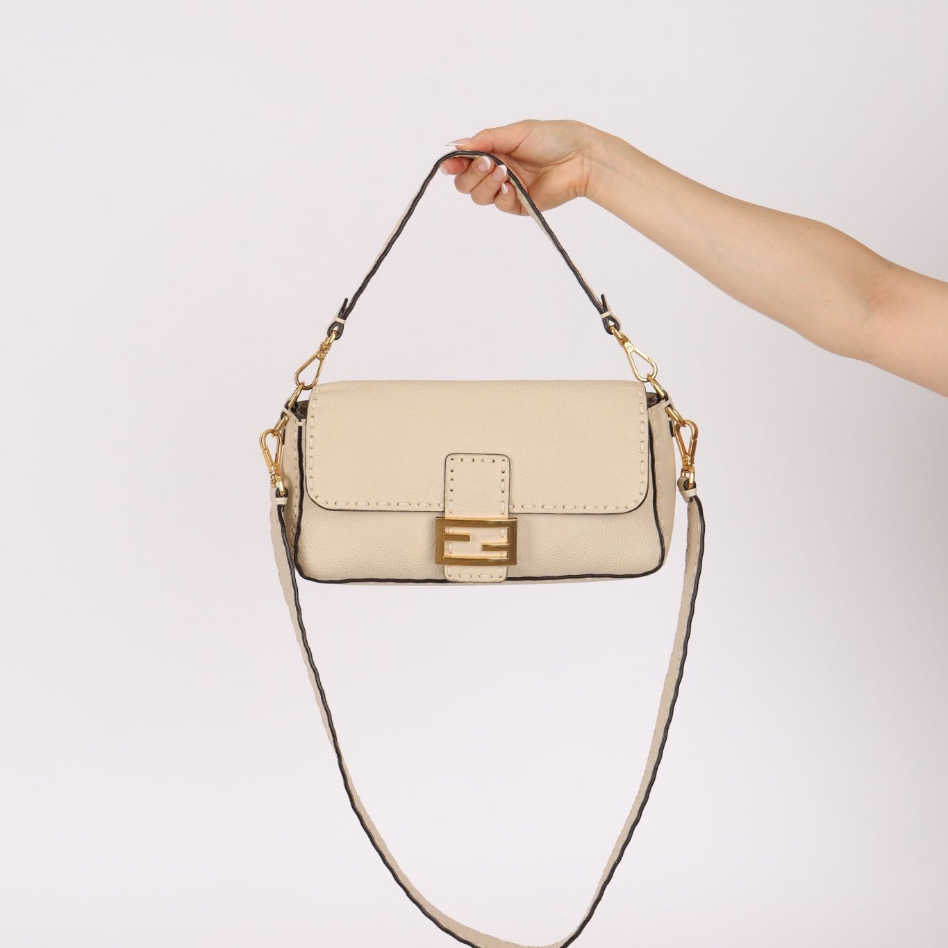 Fendi 1974 Cream Sellerissima Baguette GHW - FashioNica
