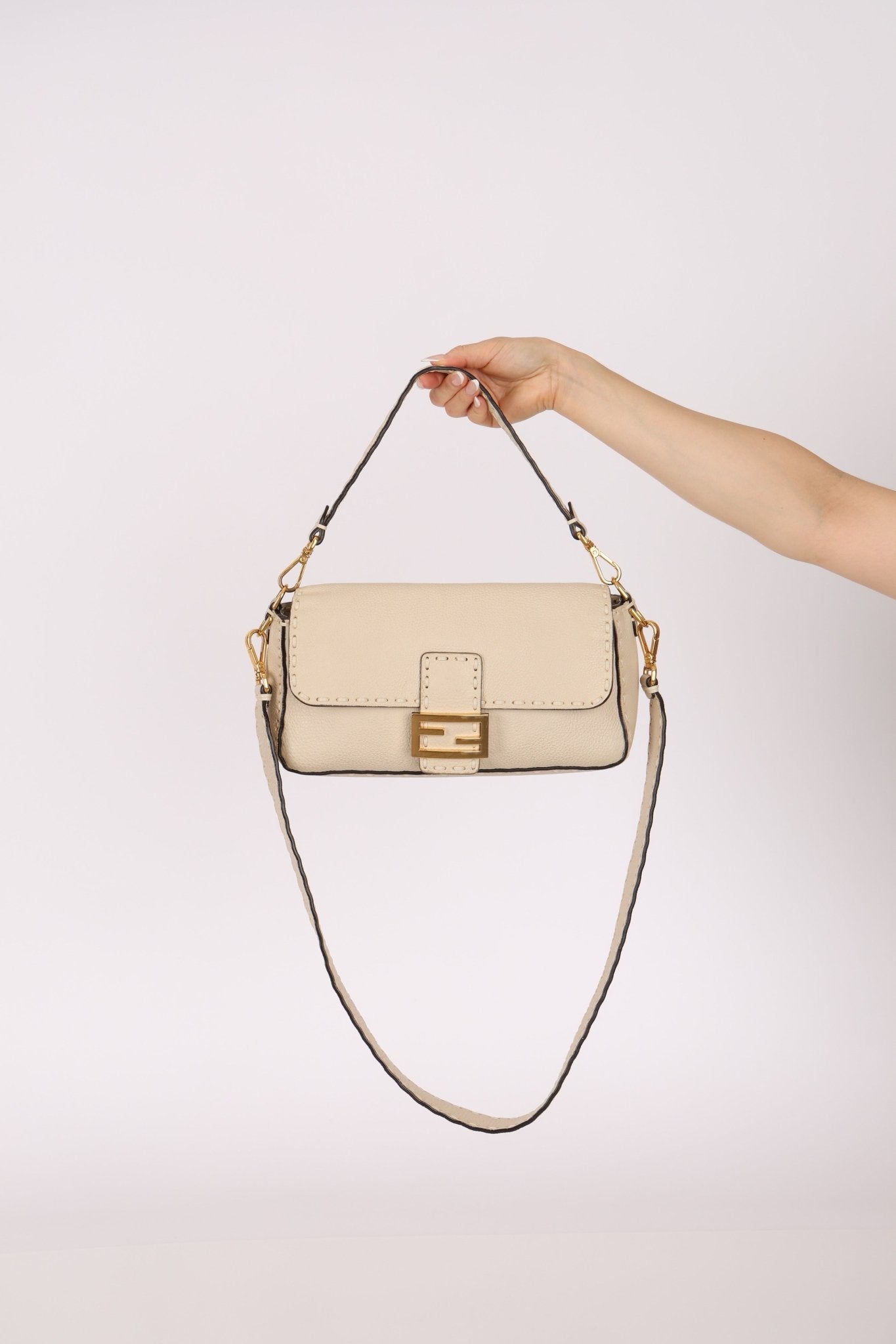 Fendi 1974 Cream Sellerissima Baguette GHW - FashioNica