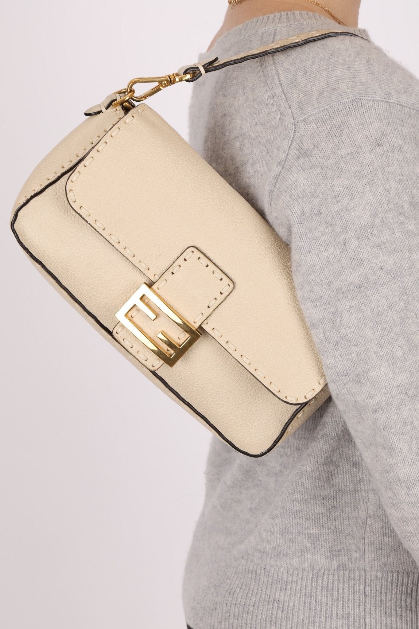 Fendi 1974 Cream Sellerissima Baguette GHW - FashioNica