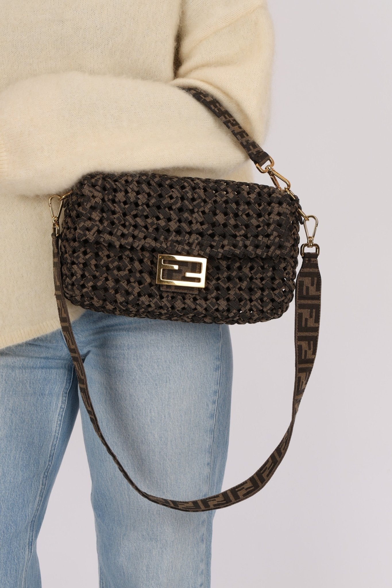 Fendi 2021 Interlace FF Zucca 1974 Medium Baguette - FashioNica