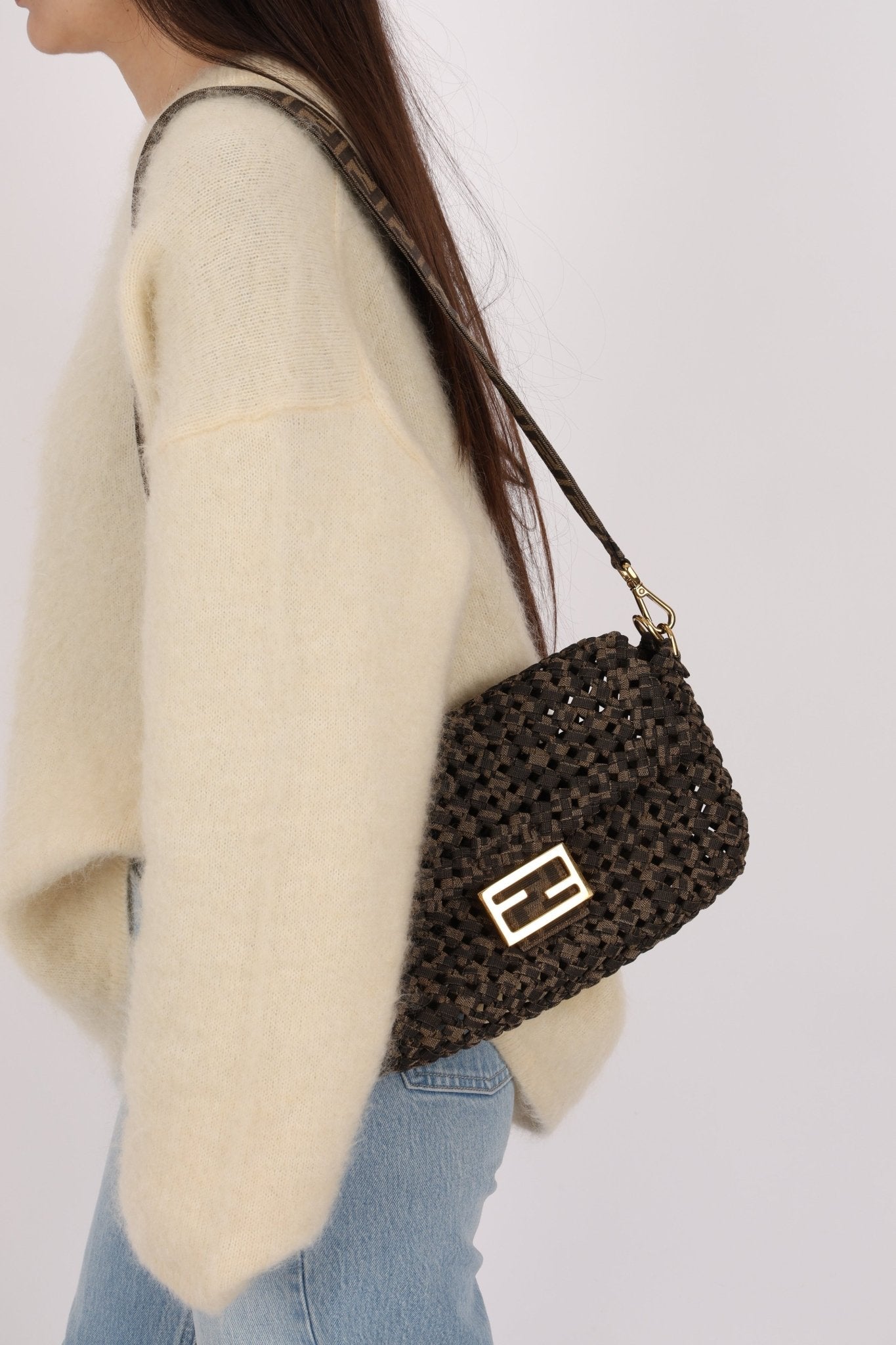 Fendi 2021 Interlace FF Zucca 1974 Medium Baguette - FashioNica