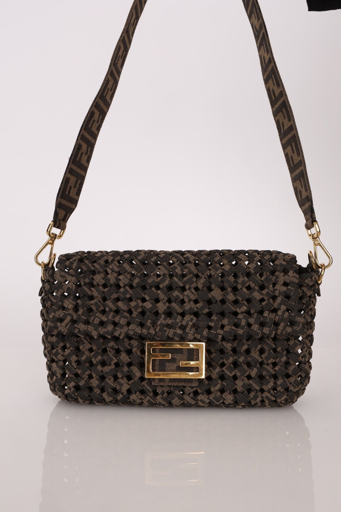 Fendi 2021 Interlace FF Zucca 1974 Medium Baguette - FashioNica