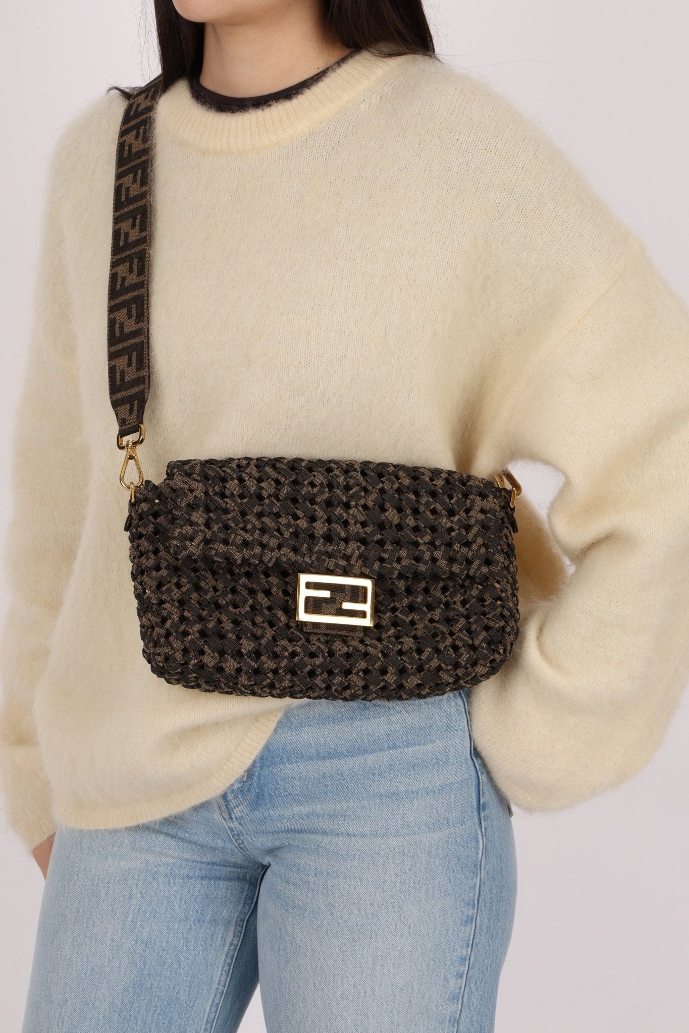 Fendi 2021 Interlace FF Zucca 1974 Medium Baguette - FashioNica