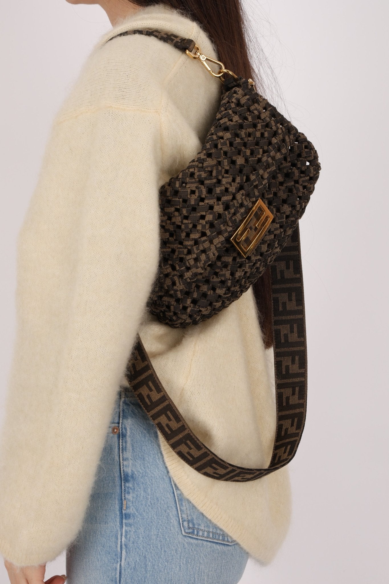Fendi 2021 Interlace FF Zucca 1974 Medium Baguette - FashioNica