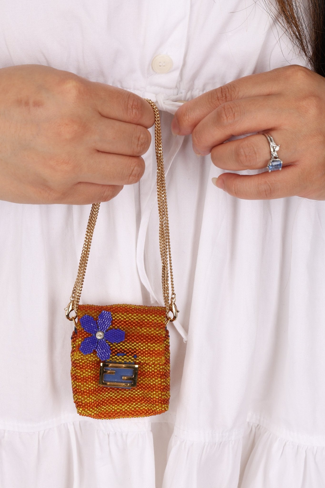 Fendi Beaded Floral Chain Micro Bag - FashioNica