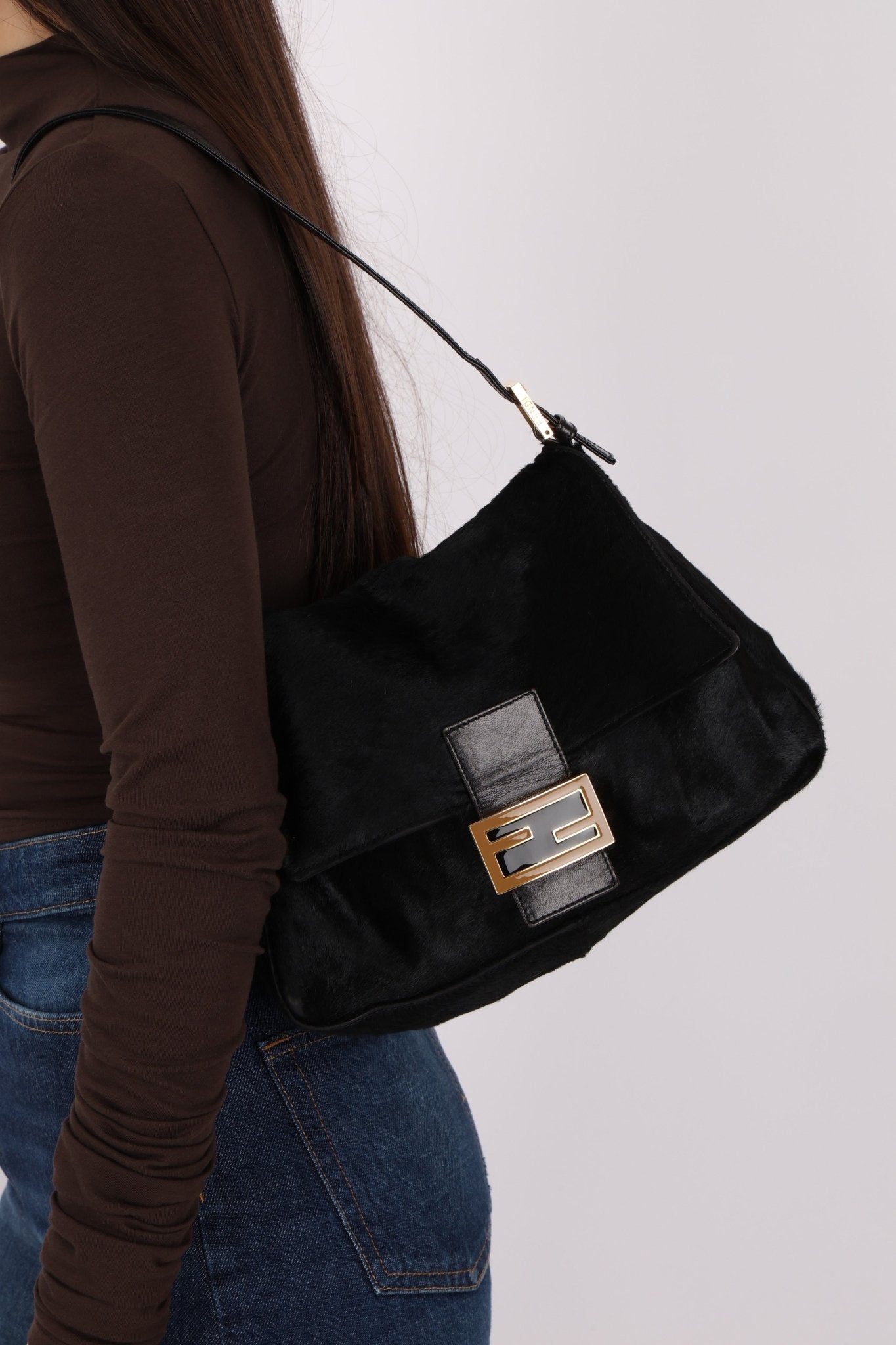 Fendi Black Ponyhair Mama Baguette Bag GHW - FashioNica
