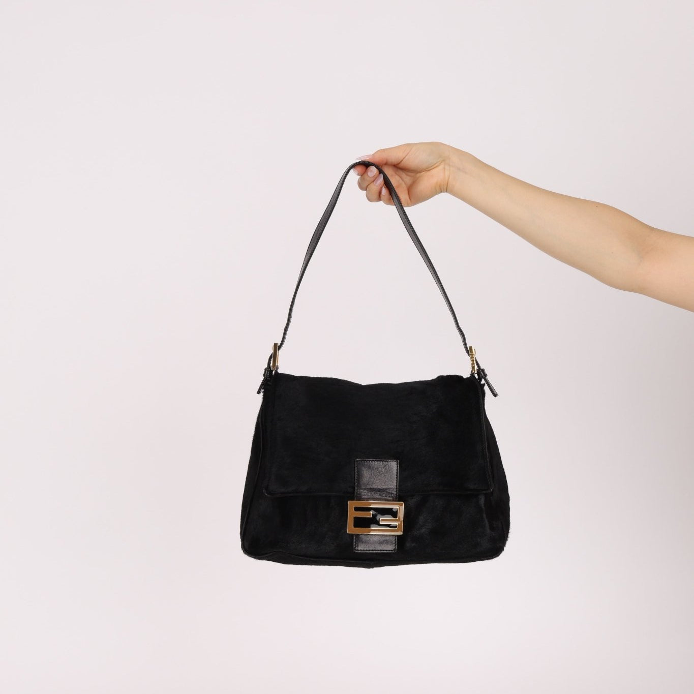 Fendi Black Ponyhair Mama Baguette Bag GHW - FashioNica