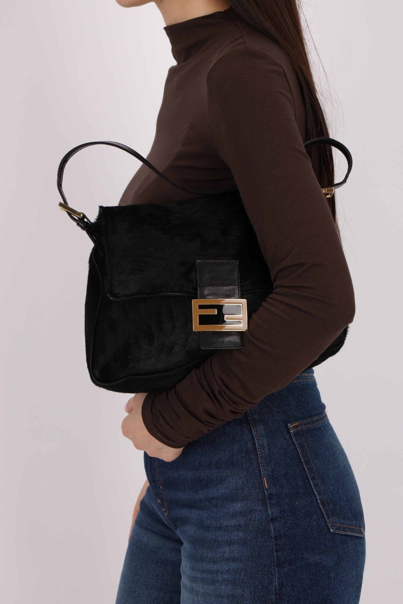 Fendi Black Ponyhair Mama Baguette Bag GHW - FashioNica
