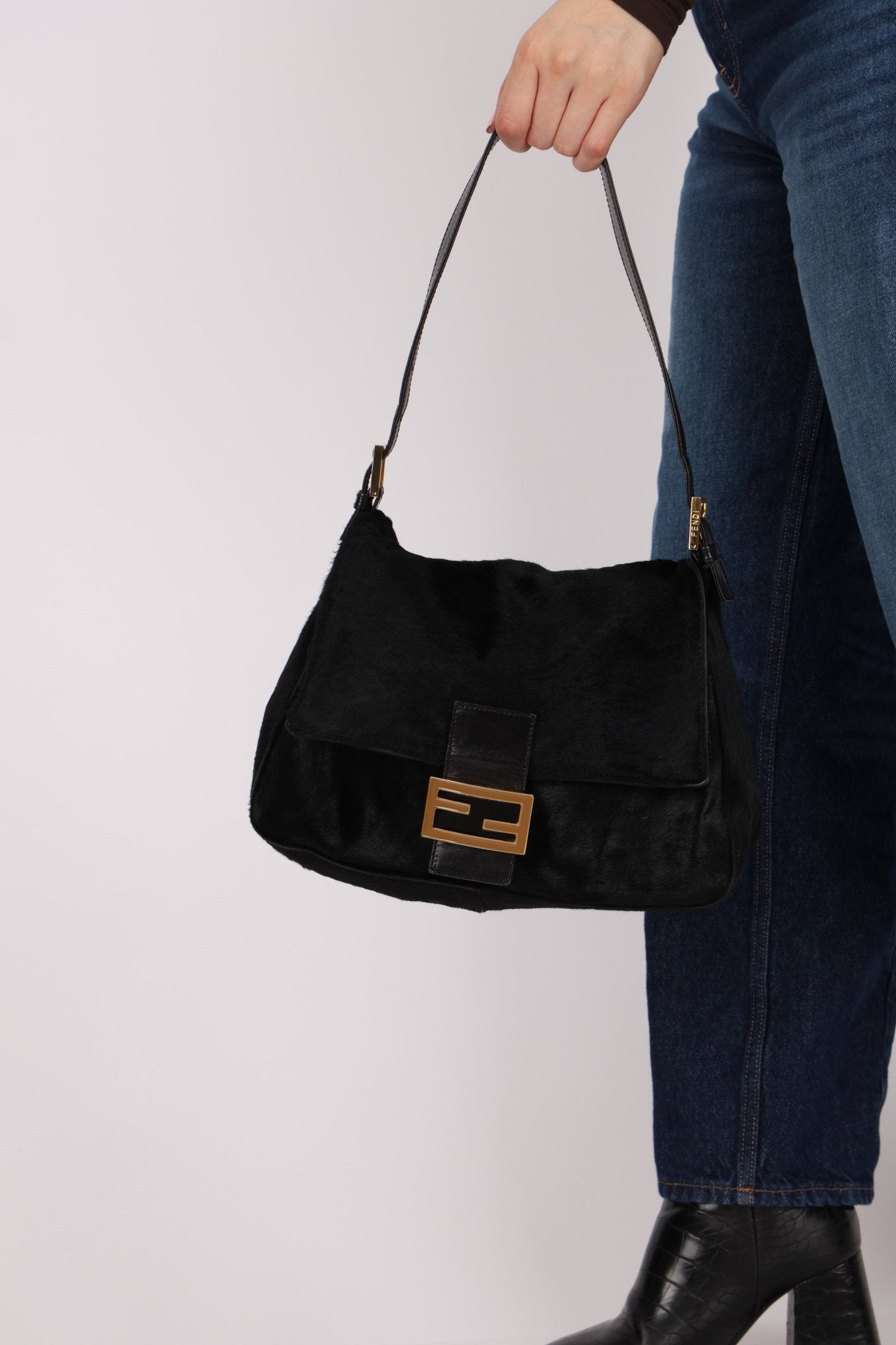 Fendi Black Ponyhair Mama Baguette Bag GHW - FashioNica