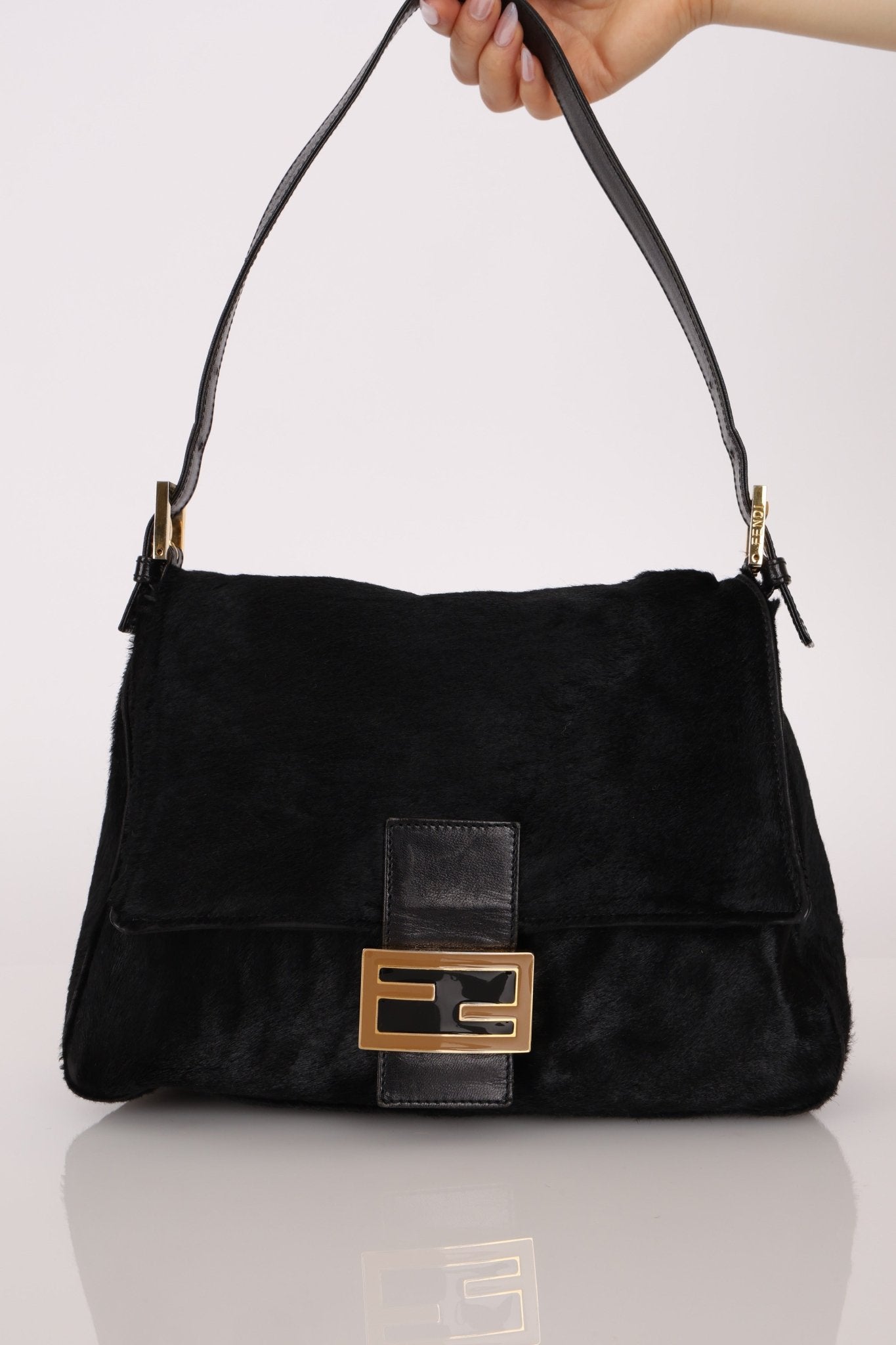 Fendi Black Ponyhair Mama Baguette Bag GHW - FashioNica