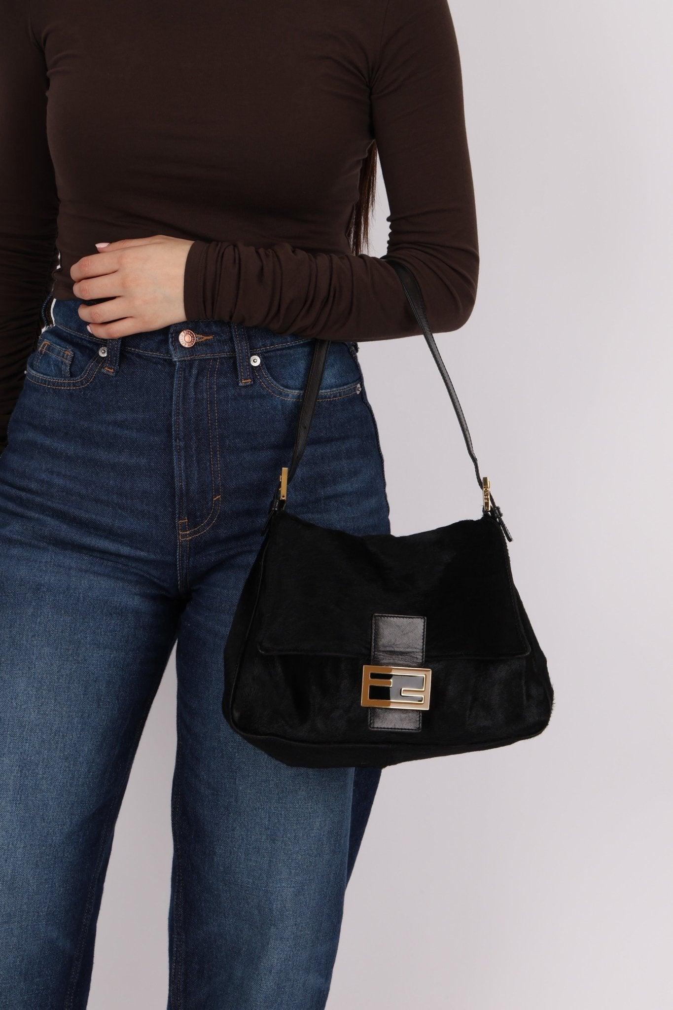 Fendi Black Ponyhair Mama Baguette Bag GHW - FashioNica