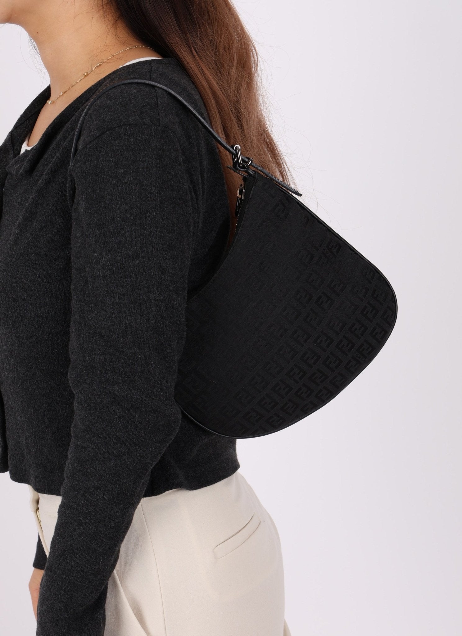 Fendi Black Zucchino Oyster Bag - FashioNica