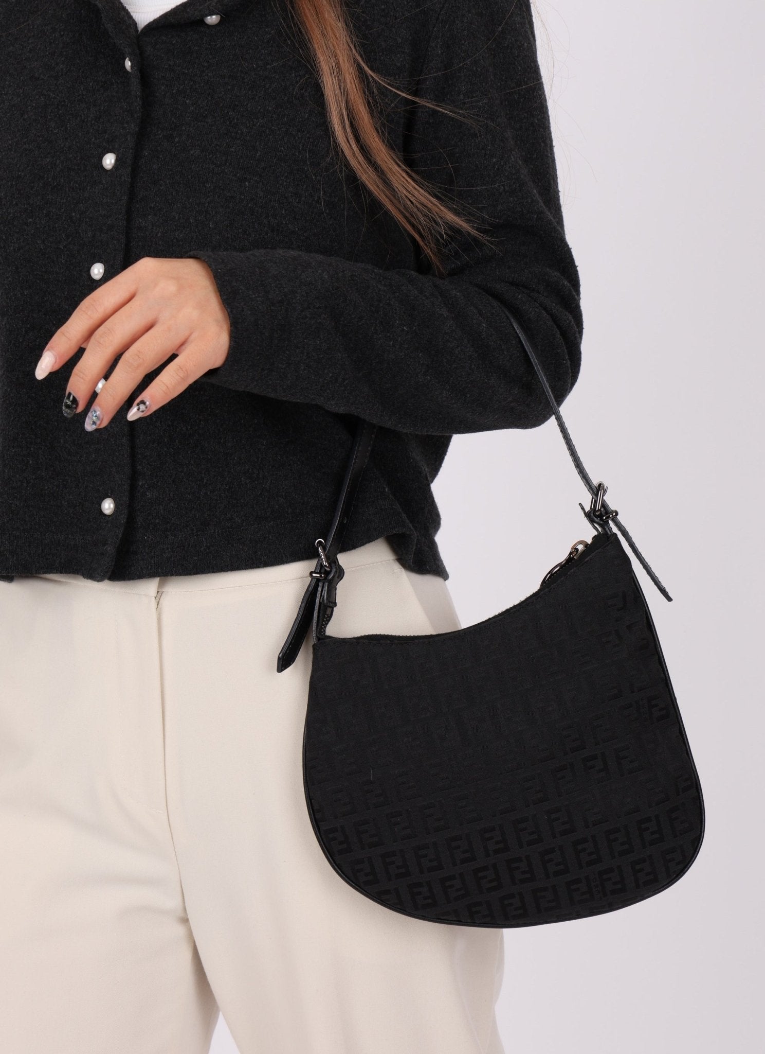 Fendi Black Zucchino Oyster Bag - FashioNica