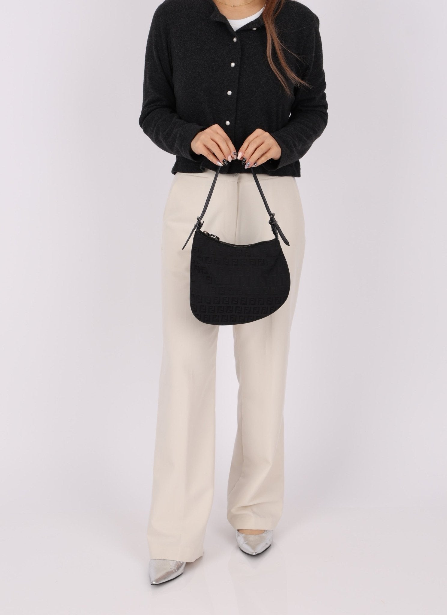 Fendi Black Zucchino Oyster Bag - FashioNica