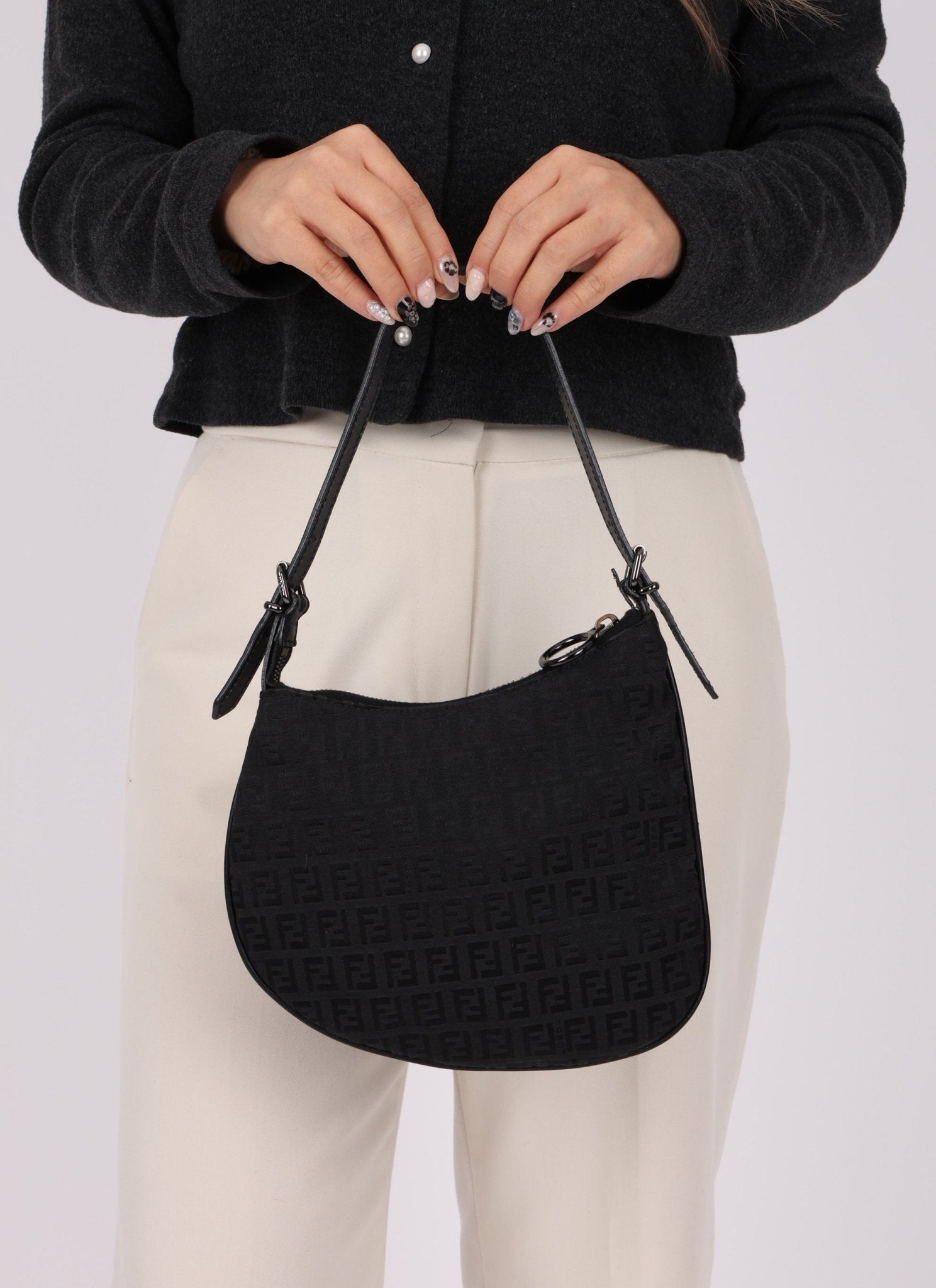 Fendi Black Zucchino Oyster Bag - FashioNica