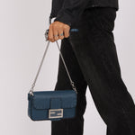 Fendi Blue Cuoio Romano Baguette Bag - FashioNica