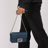 Fendi Blue Cuoio Romano Baguette Bag - FashioNica