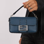 Fendi Blue Cuoio Romano Baguette Bag - FashioNica