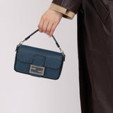 Fendi Blue Cuoio Romano Baguette Bag - FashioNica