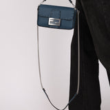 Fendi Blue Cuoio Romano Baguette Bag - FashioNica
