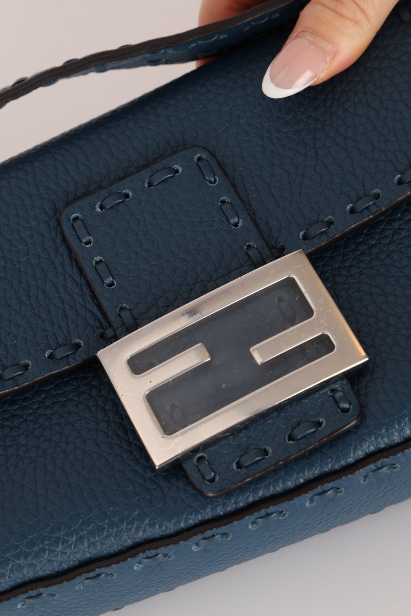 Fendi Blue Cuoio Romano Baguette Bag - FashioNica