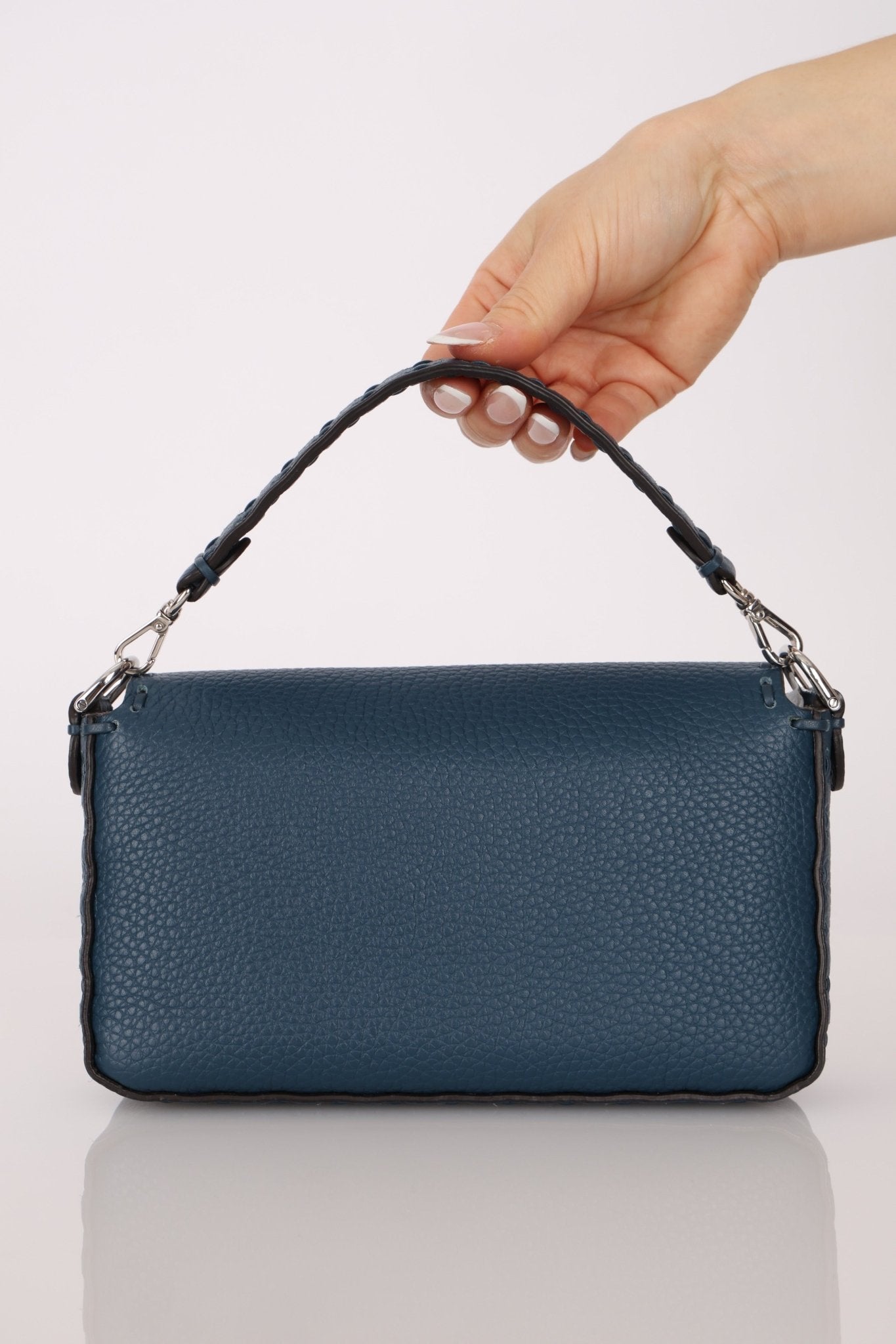 Fendi Blue Cuoio Romano Baguette Bag - FashioNica