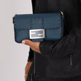 Fendi Blue Cuoio Romano Baguette Bag - FashioNica