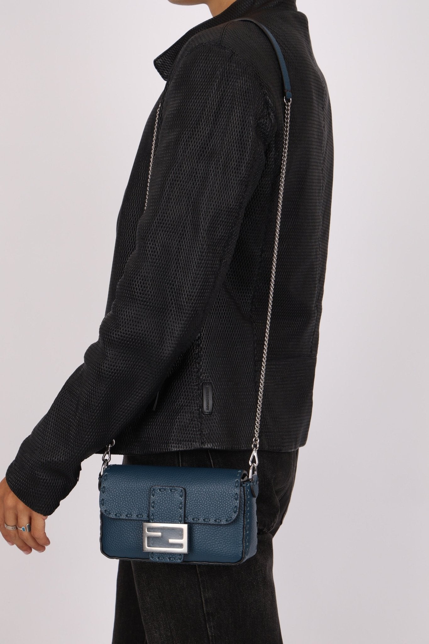 Fendi Blue Cuoio Romano Baguette Bag - FashioNica