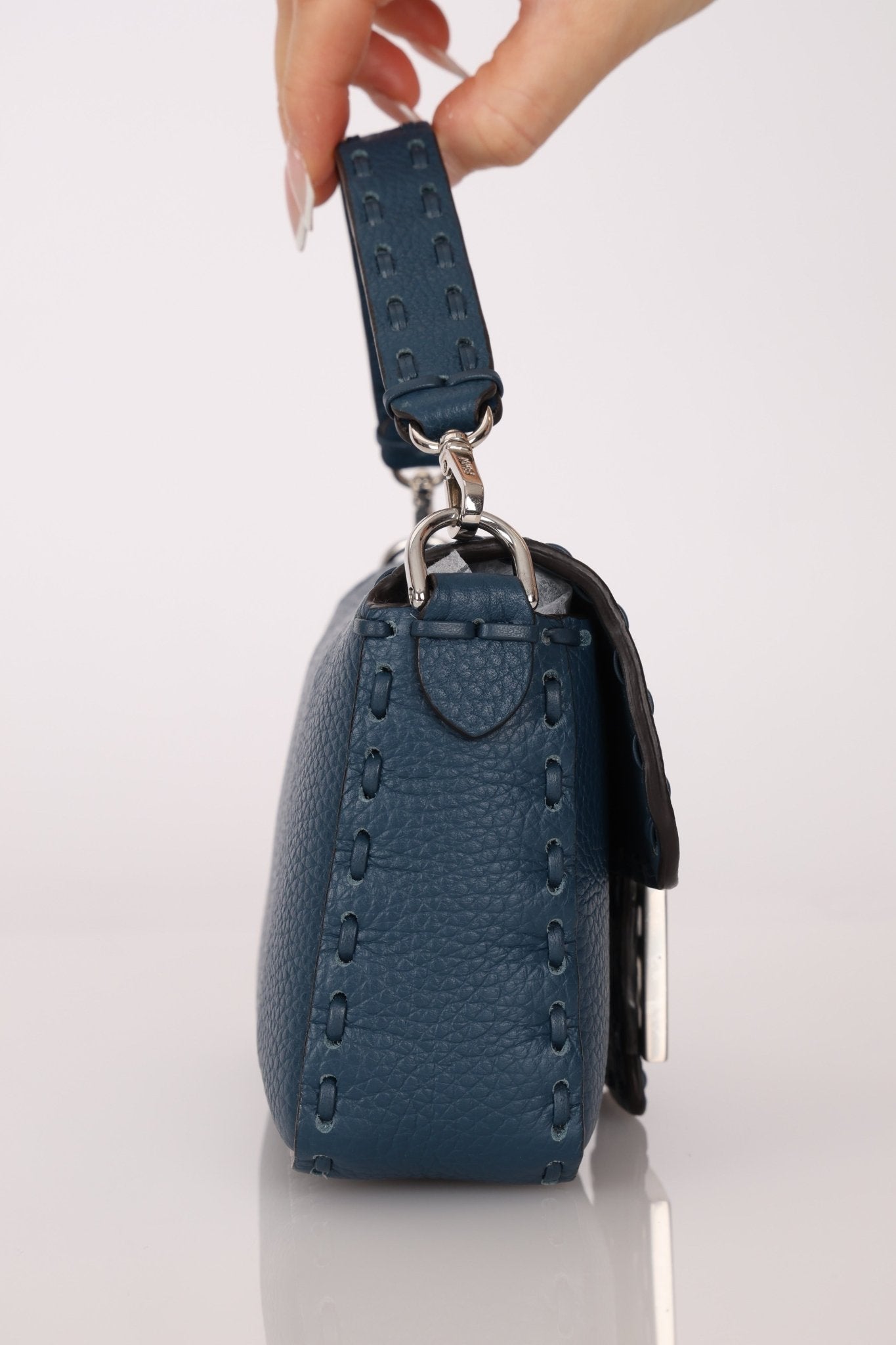 Fendi Blue Cuoio Romano Baguette Bag - FashioNica