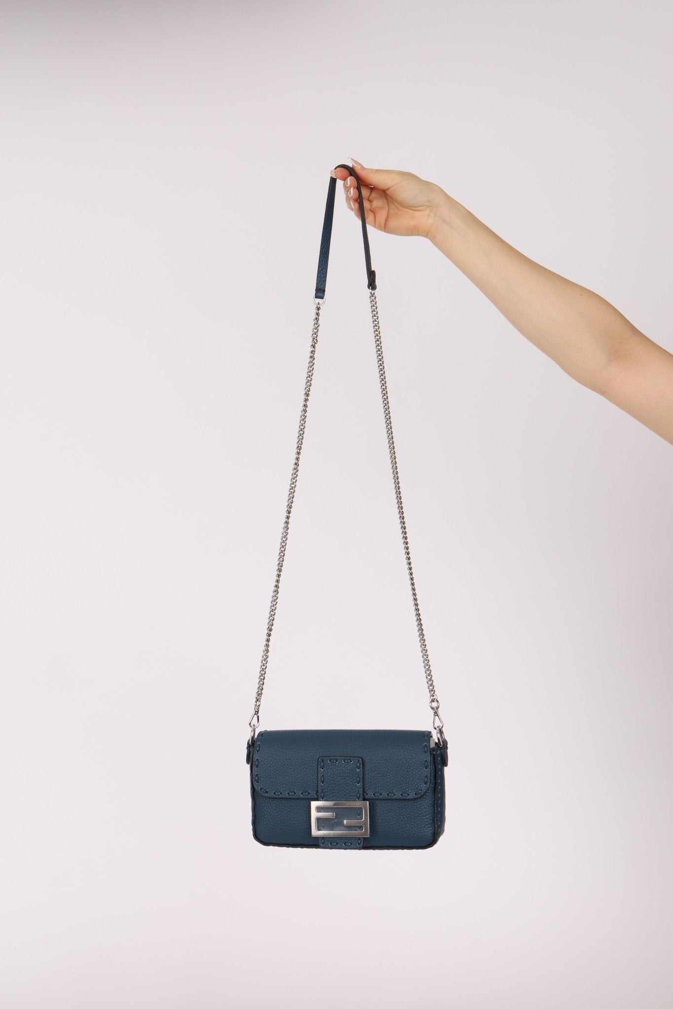 Fendi Blue Cuoio Romano Baguette Bag - FashioNica