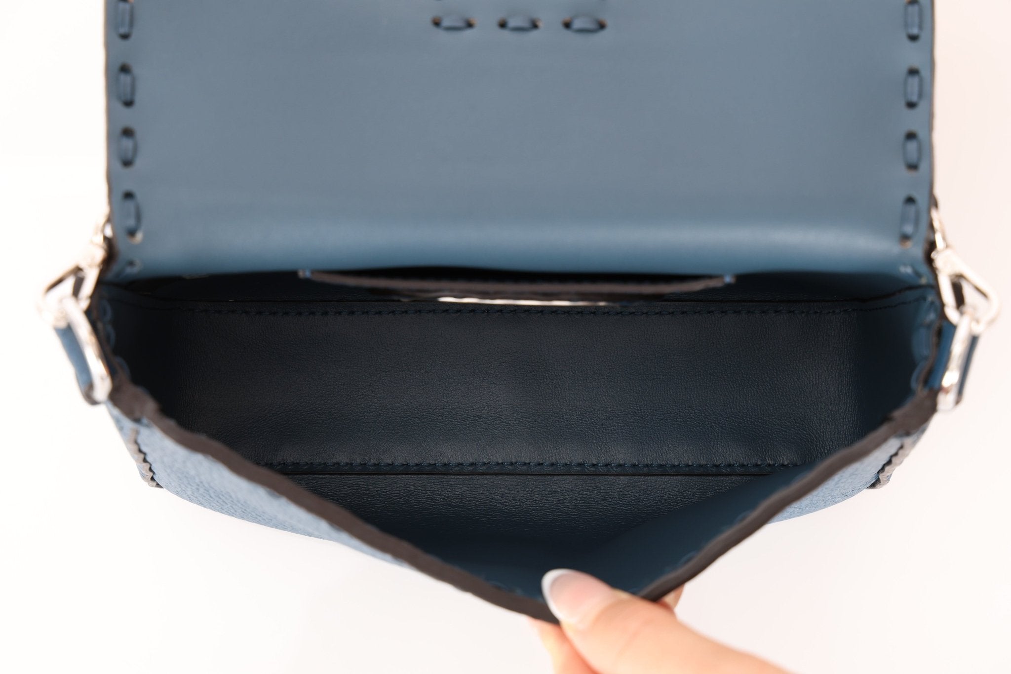 Fendi Blue Cuoio Romano Baguette Bag - FashioNica