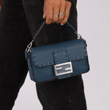 Fendi Blue Cuoio Romano Baguette Bag - FashioNica
