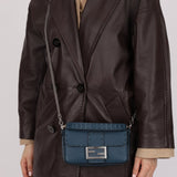 Fendi Blue Cuoio Romano Baguette Bag - FashioNica