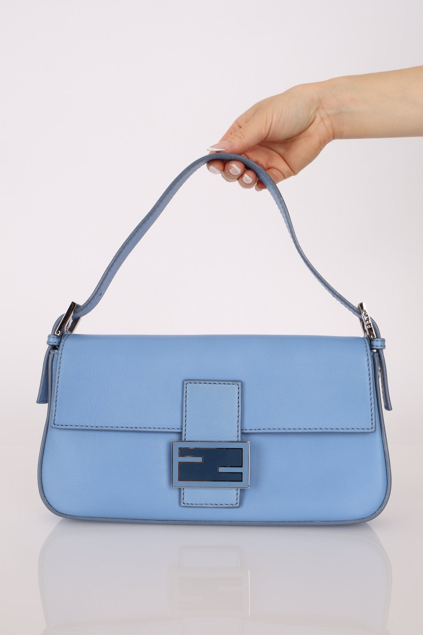 Fendi Blue Curio Leather Baguette - FashioNica