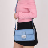 Fendi Blue Curio Leather Baguette - FashioNica