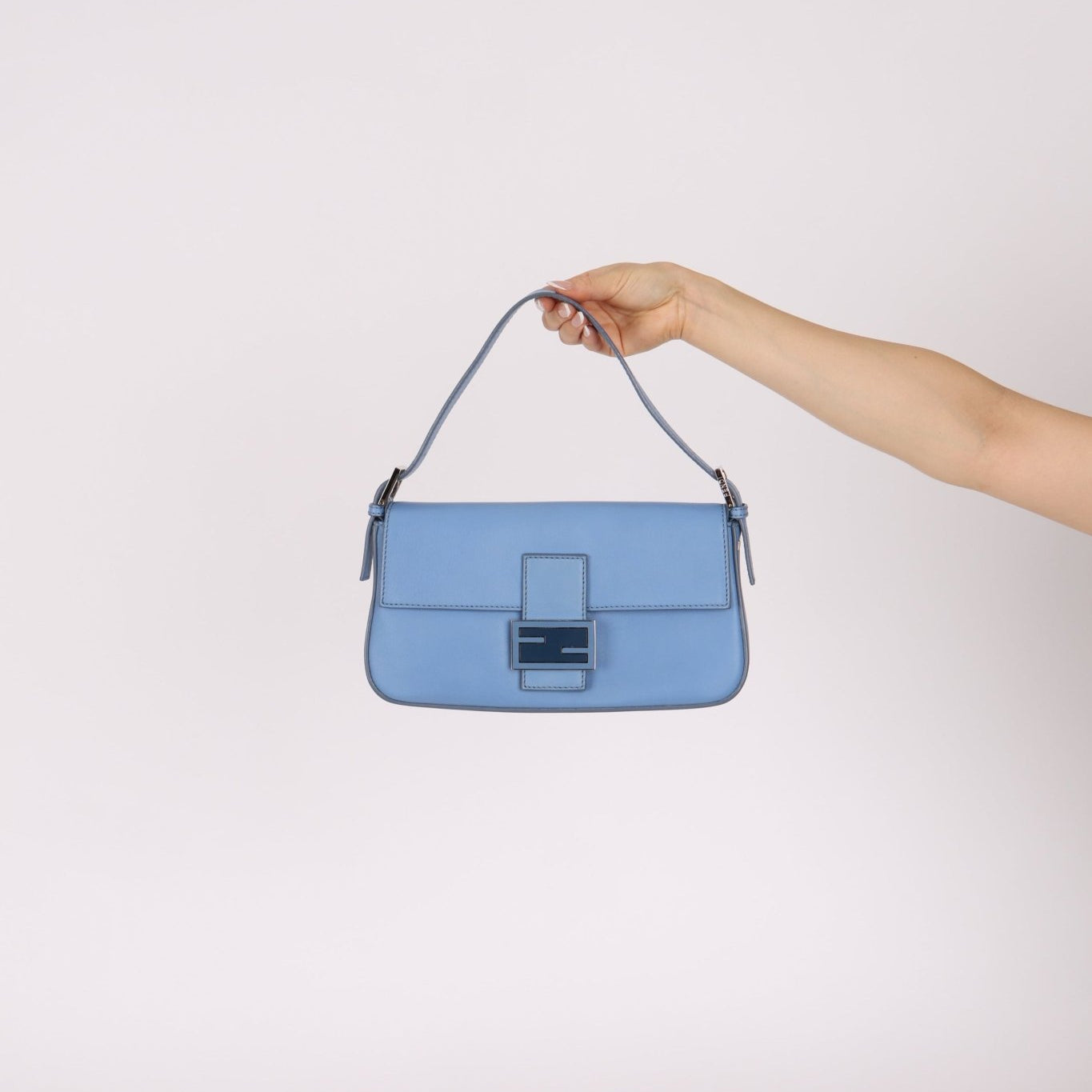 Fendi Blue Curio Leather Baguette - FashioNica