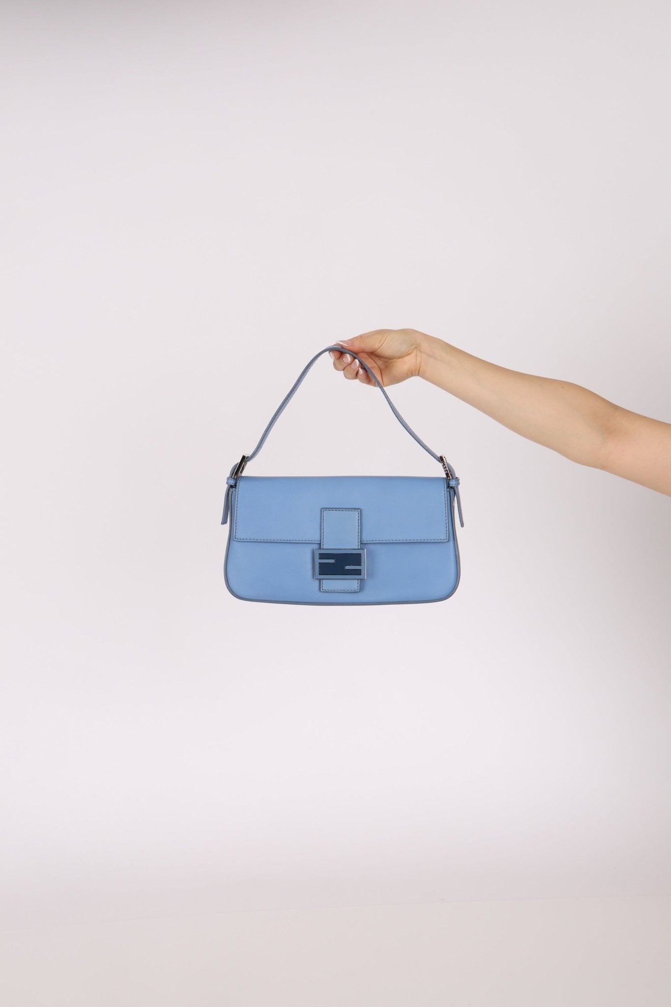 Fendi Blue Curio Leather Baguette - FashioNica