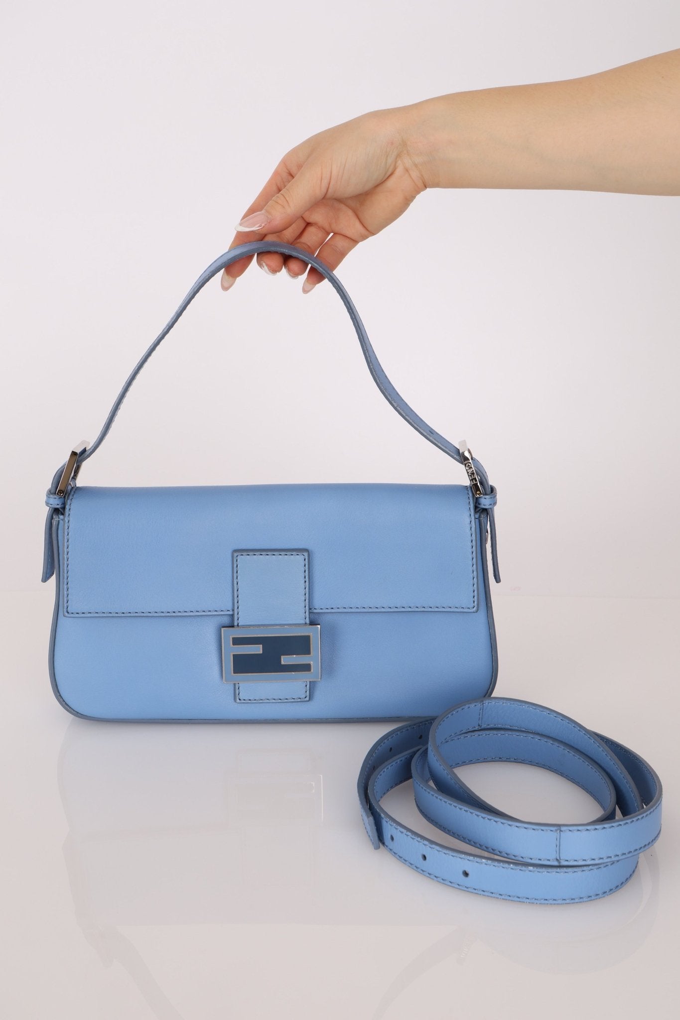 Fendi Blue Curio Leather Baguette - FashioNica