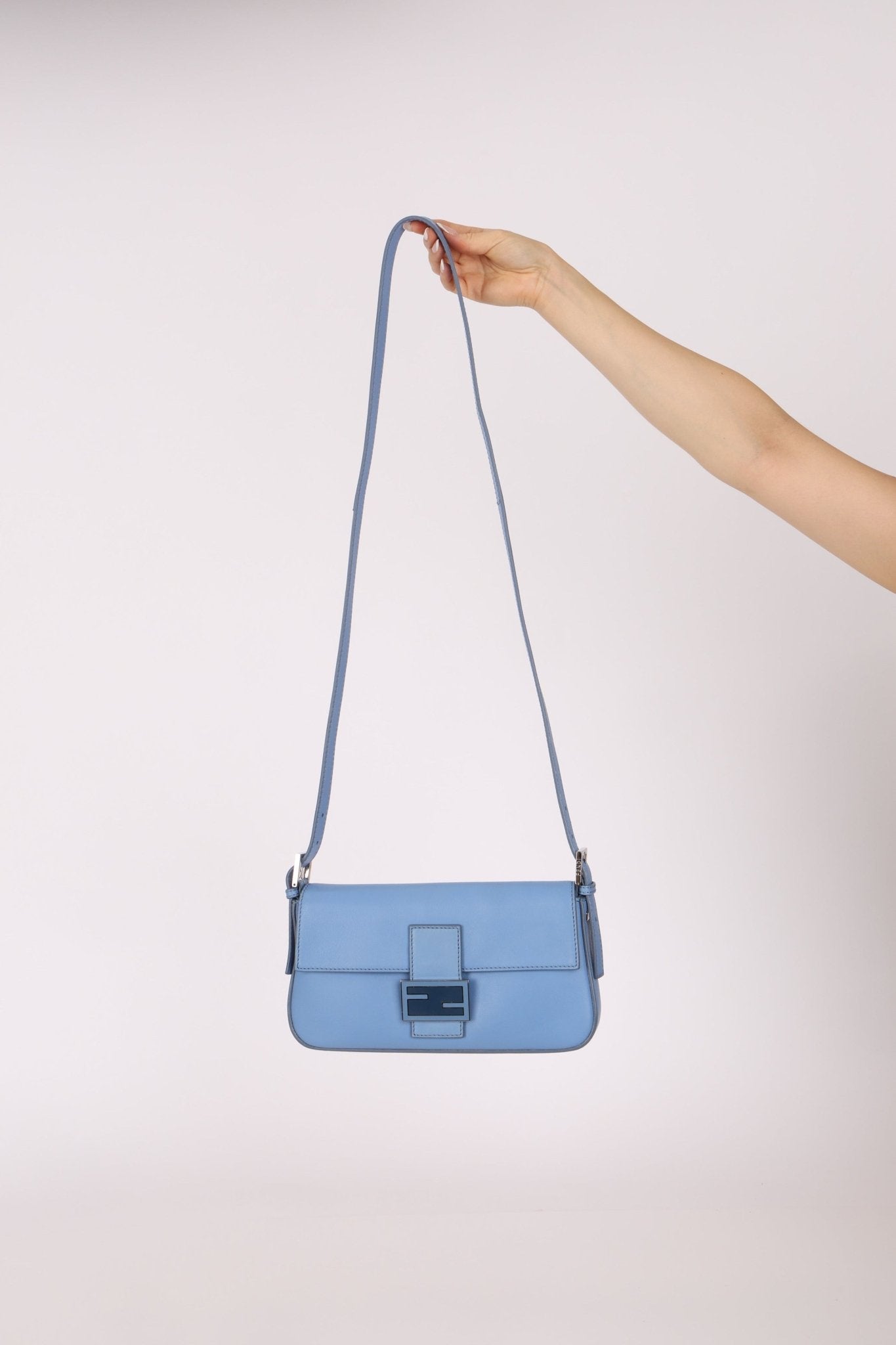 Fendi Blue Curio Leather Baguette - FashioNica