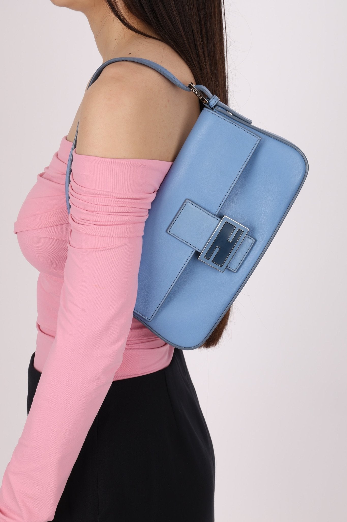 Fendi Blue Curio Leather Baguette - FashioNica