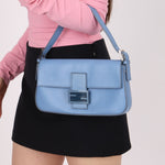 Fendi Blue Curio Leather Baguette - FashioNica