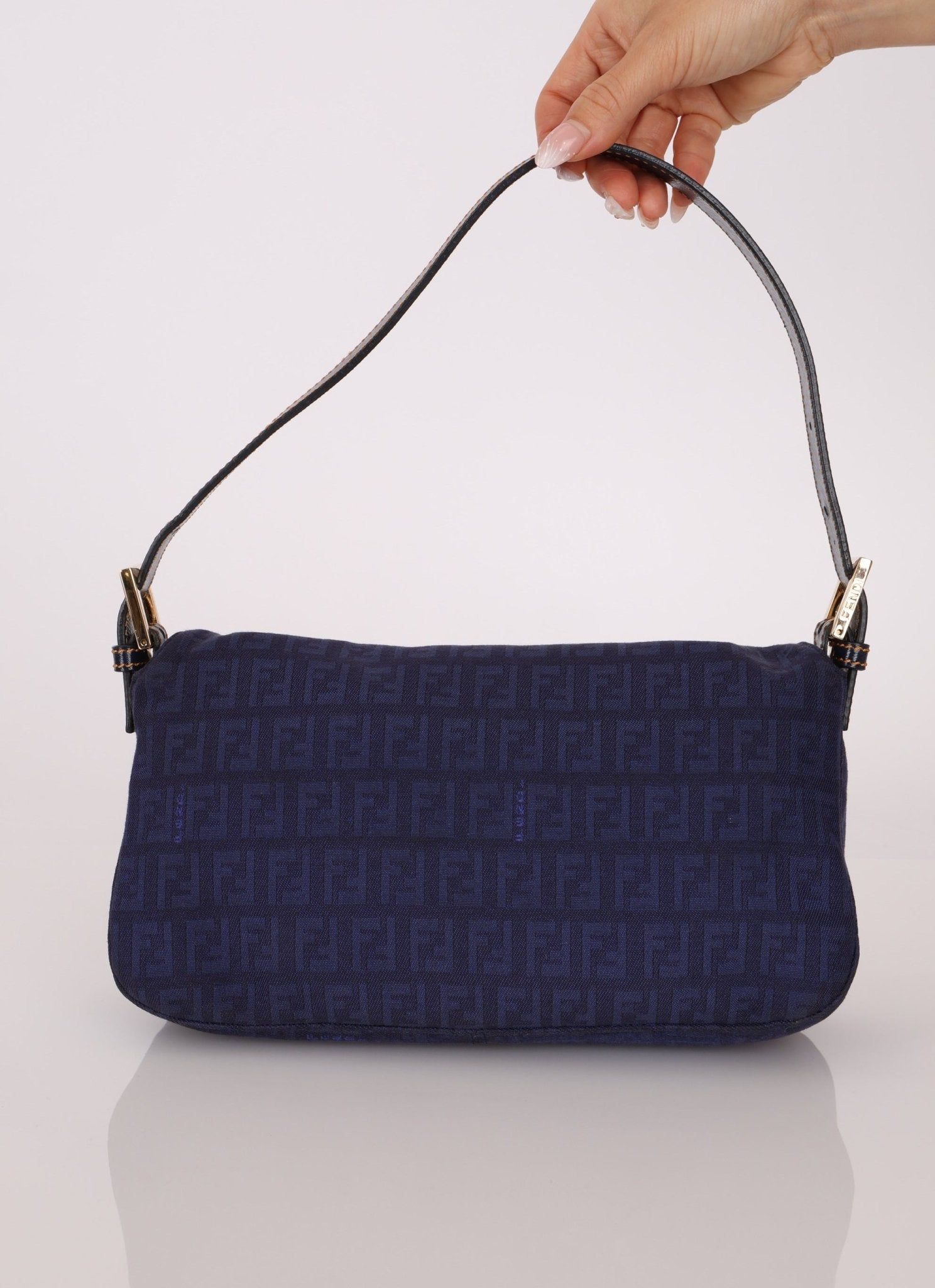 Fendi Blue Zucchino Baguette Shoulder Bag - FashioNica
